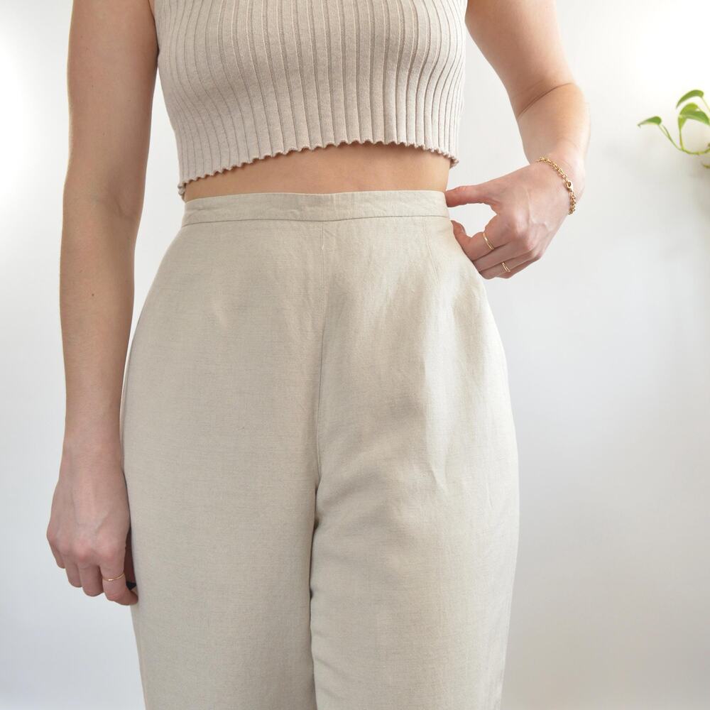vintage covington petite fully lined high waisted beige wide leg pants